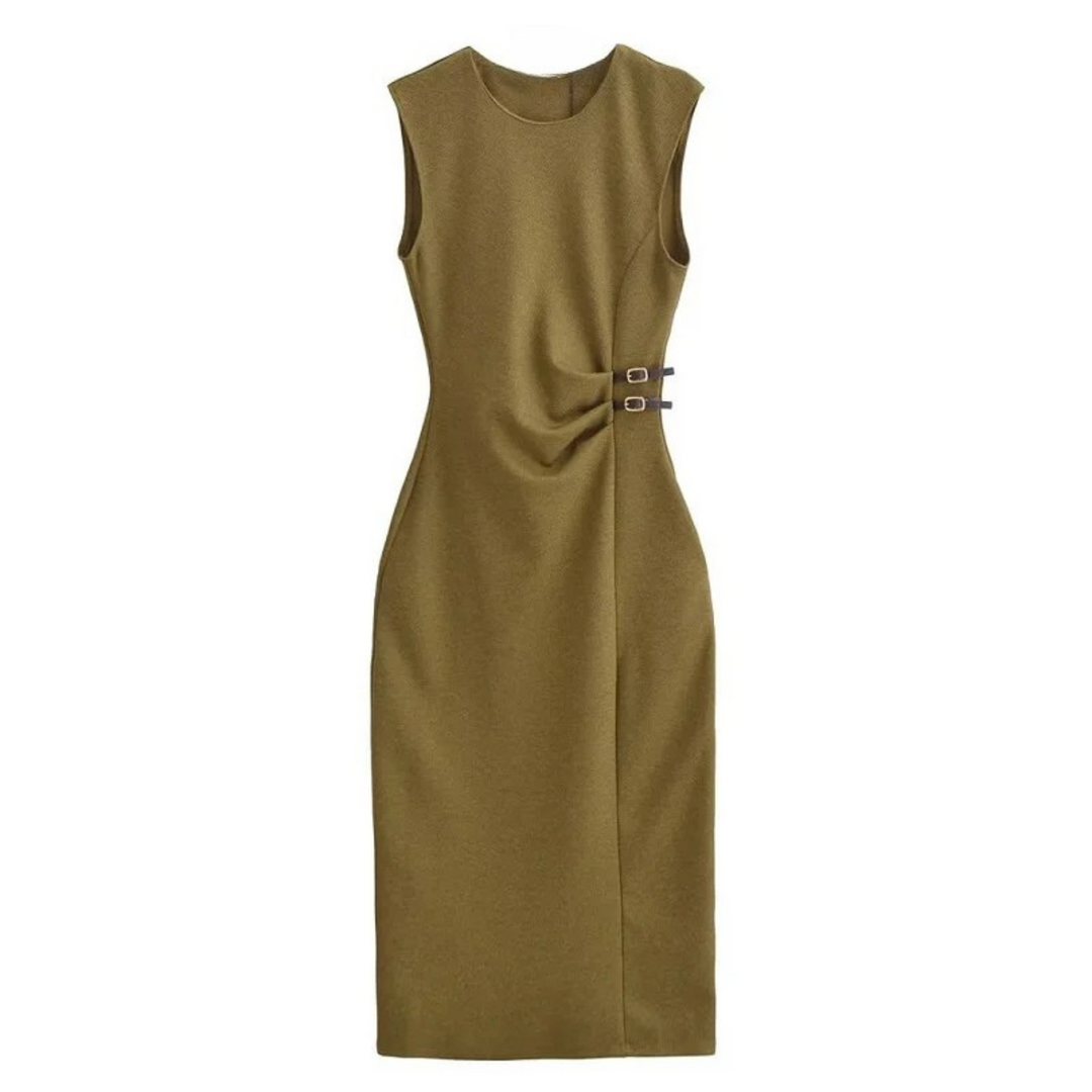 Matilda | Pleated Midi Dress Sleeveless Spring Vintage Party Dress - S