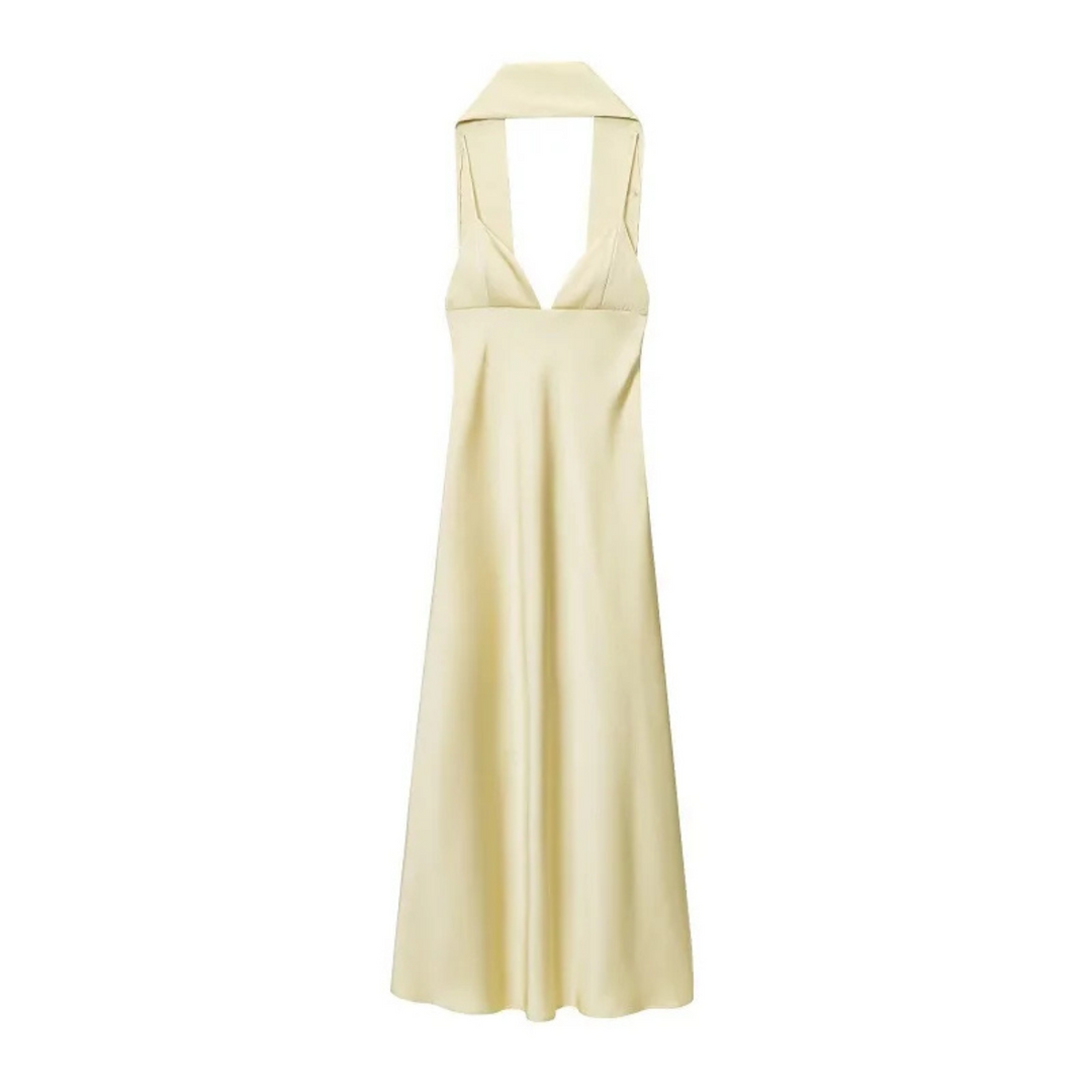 Sienna | Scarf Satin Backless Maxi Dress for Summer Evenings - XS