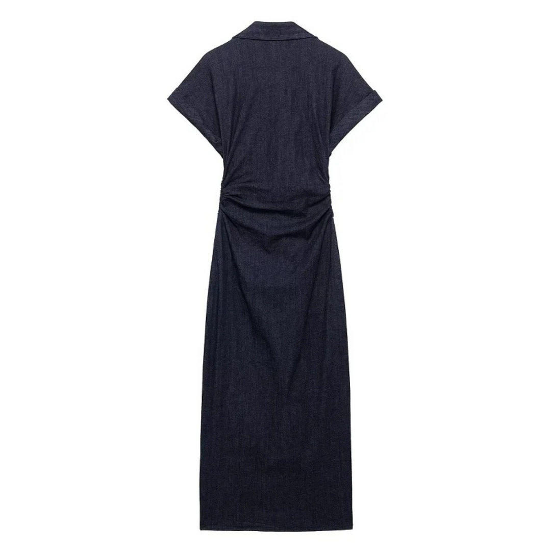 Ivy | Front Pleated Midi Dress with Short Sleeves for Spring Holidays