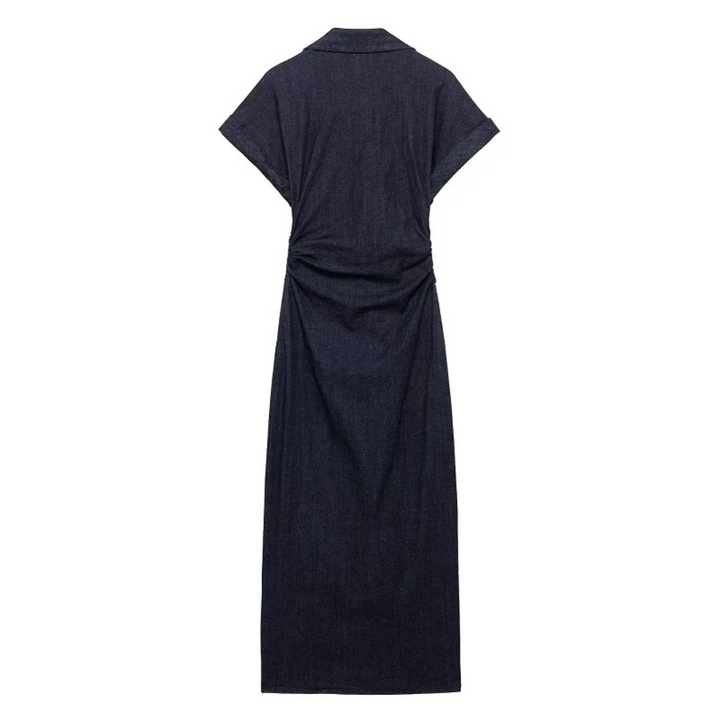 Ivy | Front Pleated Midi Dress with Short Sleeves for Spring Holidays