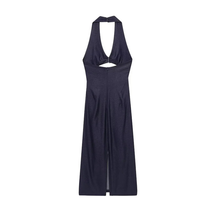 Zoe | Pleated Backless Midi Dress for Off-Shoulder Party Looks