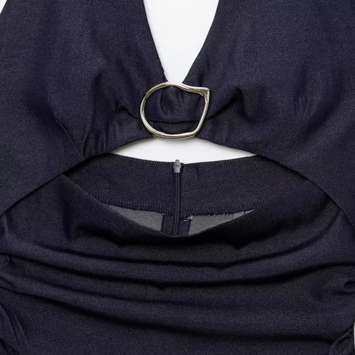Zoe | Pleated Backless Midi Dress for Off-Shoulder Party Looks