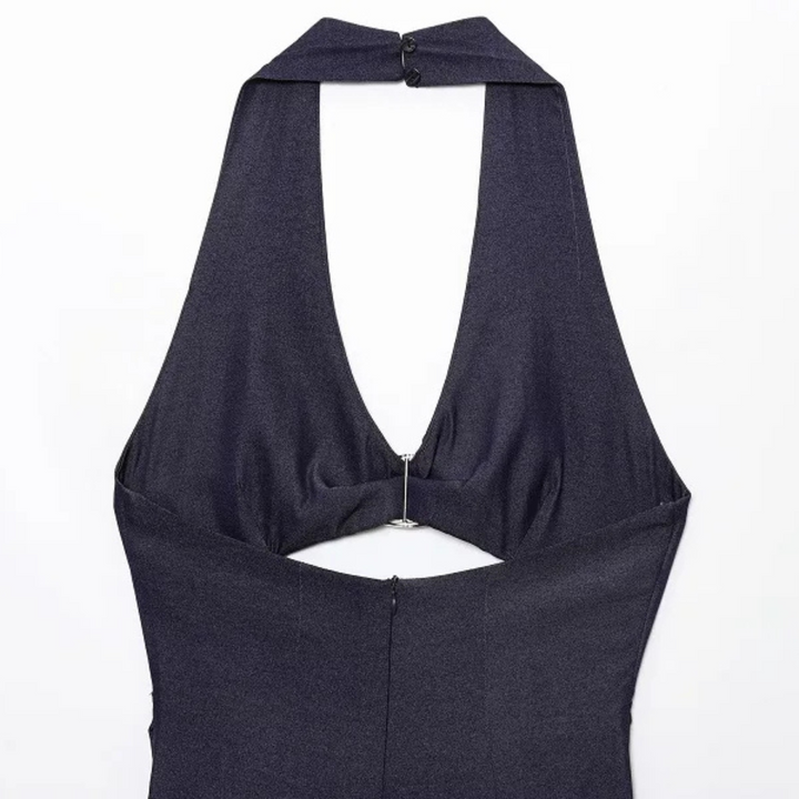 Zoe | Pleated Backless Midi Dress for Off-Shoulder Party Looks